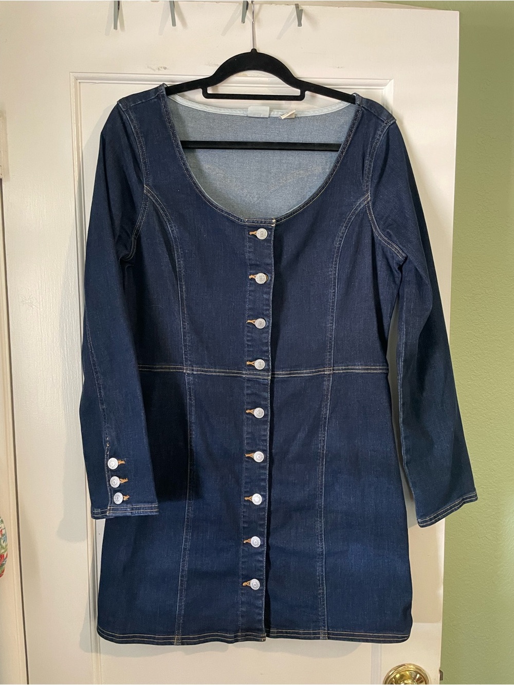 Levi's Dark Denim Button-Front Long Sleeve Mini Dress
